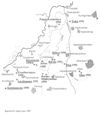 Az internált családok zárt táborai a Hortobágyon (forrás: Dr. Hantó Zsuzsa gyűjtése)
